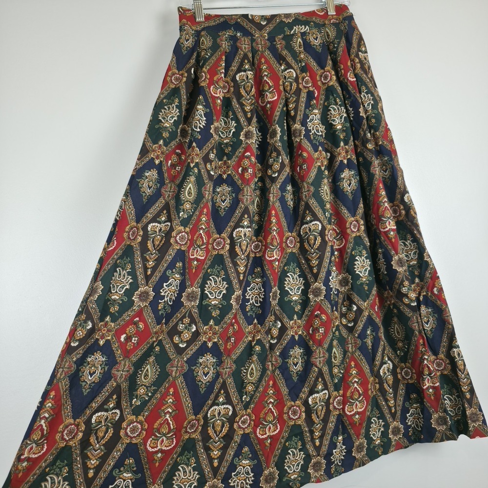 VTG WORTHINGTON SKIRT Women 14 Pleated Dark Paisley Print Button Dark Fairy.D123